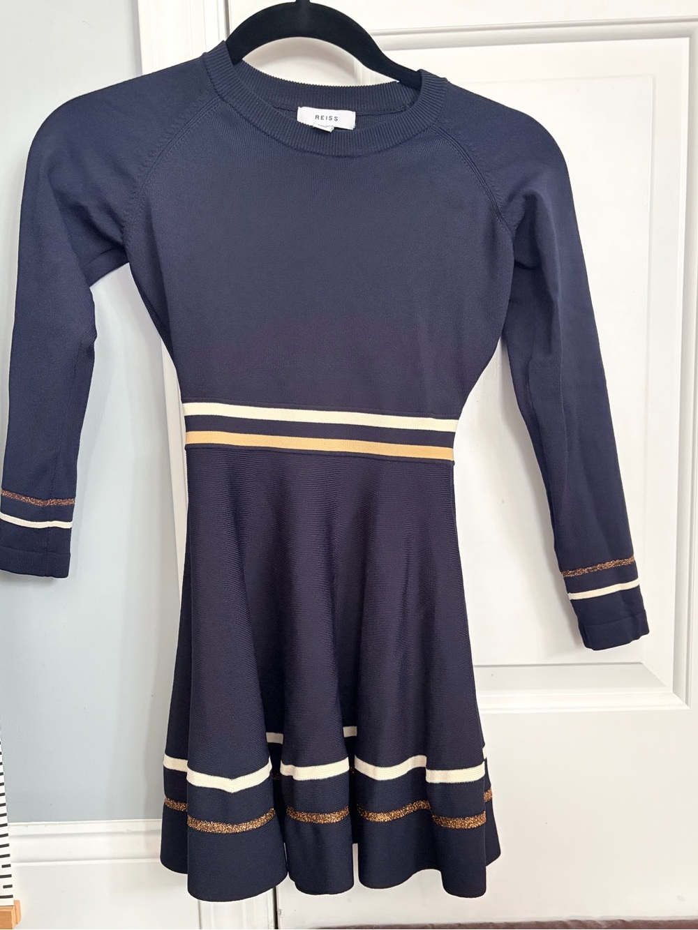 Reiss Girls' Navy Long-Sleeve Stripe Knit Dress